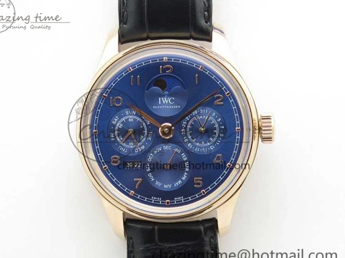 MIROTIME 0304 Premium Portugieser Perpetual Calendar IW503302 RG V9F 1:1 Best Edition Blue Dial on Black Leather Strap A 7098